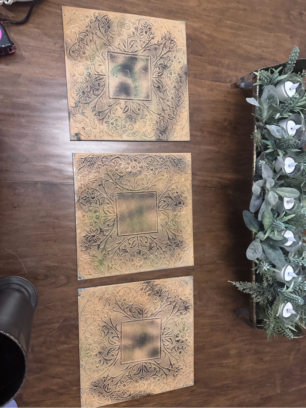 Decorative Embossed Metal Wall Plaques - Distressed Finish
